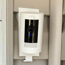 Ring Stick Up Cam Vinyl Siding Mount - Screwless - Any Vinyl Siding 3-5in Dutch Lap - DoorbellMount.Com