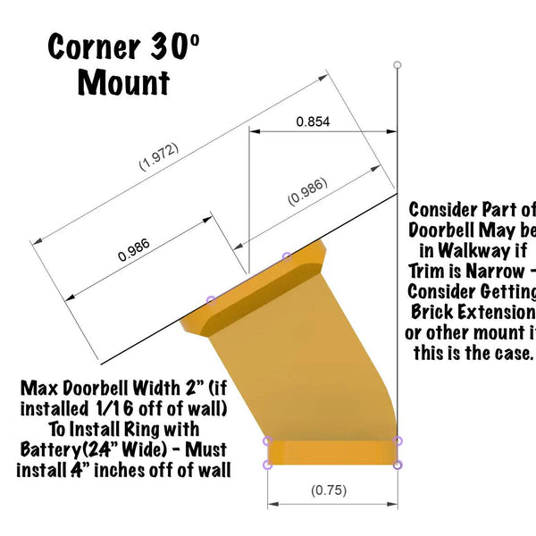 Corner Doorbell Mount Angled 30º 1in Fixed Trim Narrow/Slim Mount for Video Doorbells - DoorbellMount.Com