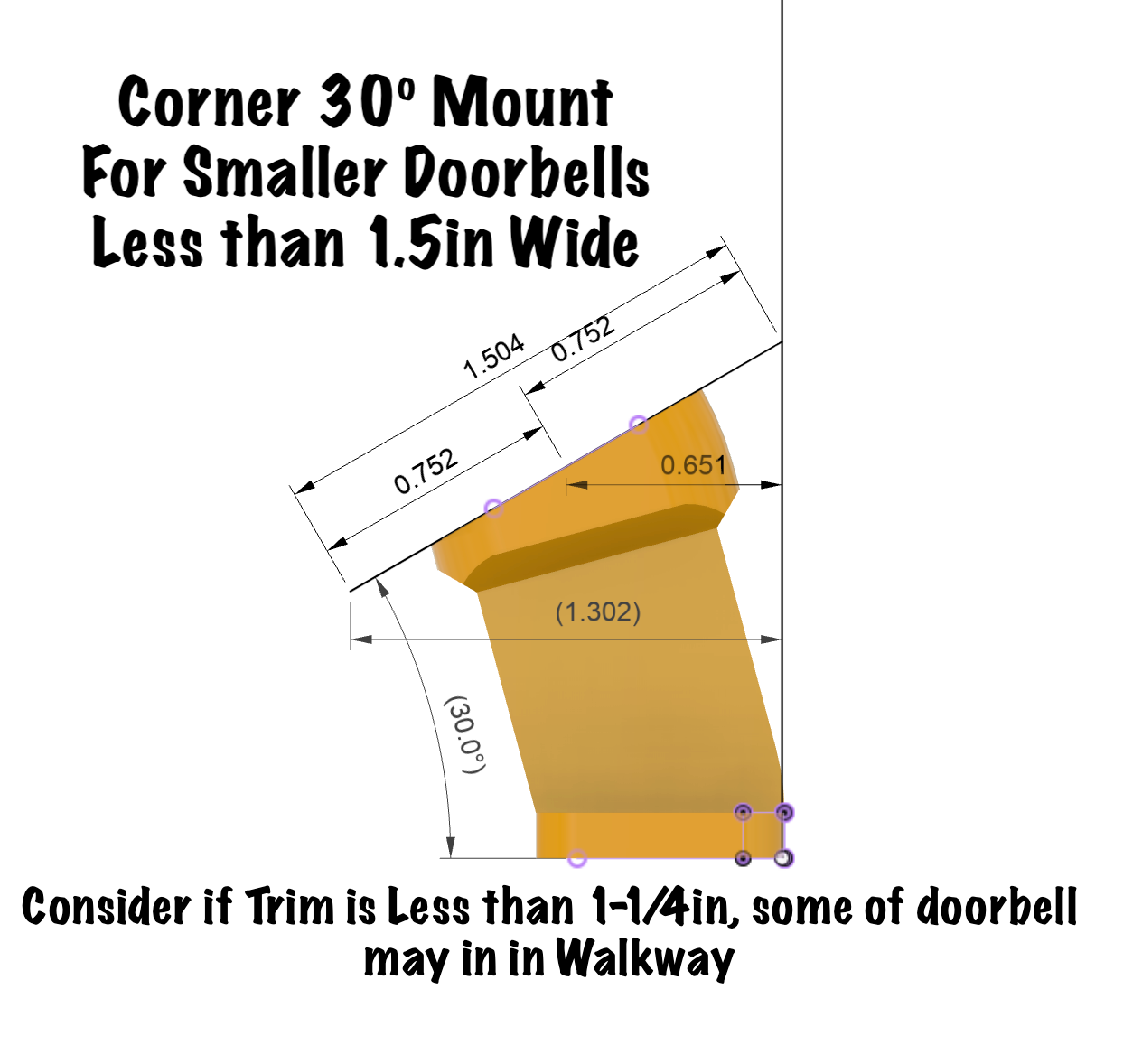 Corner Doorbell Mount Angled 30º for SMALLER Video Doorbells for Slim Narrow Storm Door Areas