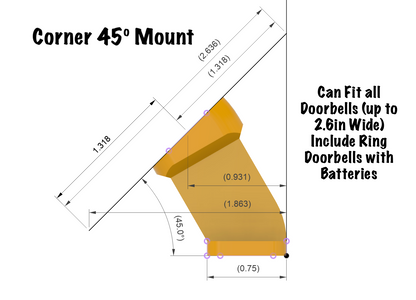 Corner Angled 45 Degree 1in Fixed Trim Narrow/Slim Mount for Video Doorbells