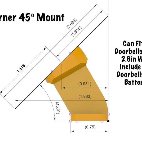 Diagram of a 45 degree corner doorbell mount angle and corner offset