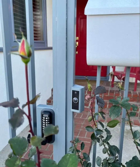 Custom Fixed Ring Pro Fence Mount, 90° with 15° Inward Angle, Hidden Wires - DoorbellMount.Com