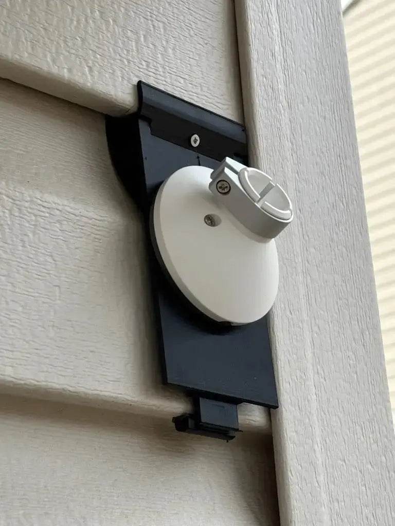 Ring Stick Up Cam Vinyl Siding Mount - Screwless - Any Vinyl Siding 3-5in Dutch Lap - DoorbellMount.Com