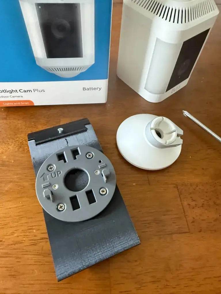 Ring Stick Up Cam Vinyl Siding Mount - Screwless - Any Vinyl Siding 3-5in Dutch Lap - DoorbellMount.Com
