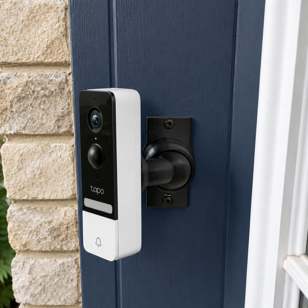 Tapo D230S1 on adjustable 15–90 degree swivel mount, left orientation