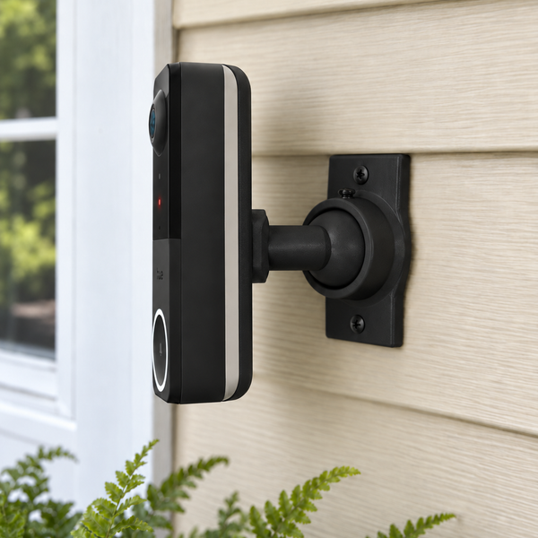 Philips Hue Secure on a black swivel mount with full conforming rear bracket, alternate porch view