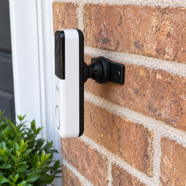 Roku Wireless on a black swivel mount with full conforming rear bracket, primary porch view