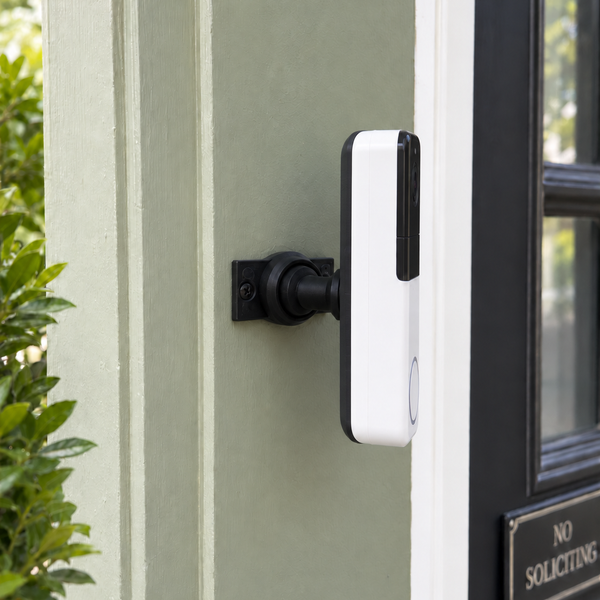 Roku Wireless on a black swivel mount with full conforming rear bracket, alternate porch view