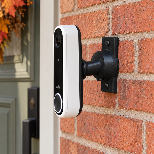 Vivint Doorbell Camera Pro Gen 2 on black 15-90 degree swivel mount, left-facing installation with full rear bracket