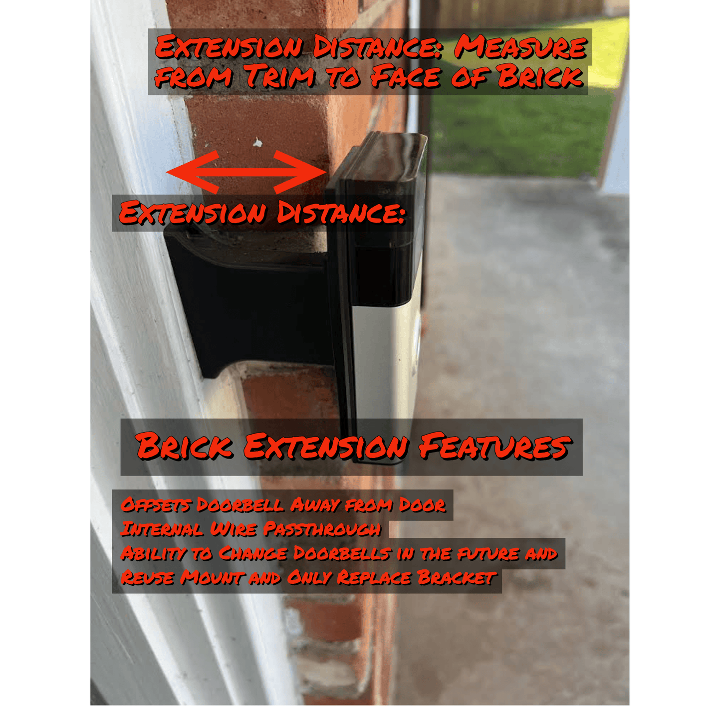 Ring Doorbell 4 Brick Extension - 9/16in Wide - FULL Offset 1-1/4" - DoorbellMount.Com