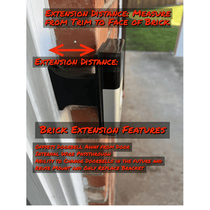 Ring Pro2 Doorbell Brick Extension - 9/16in Wide - Full Offset 1-1/8" - Choose Extension Length - DoorbellMount.Com