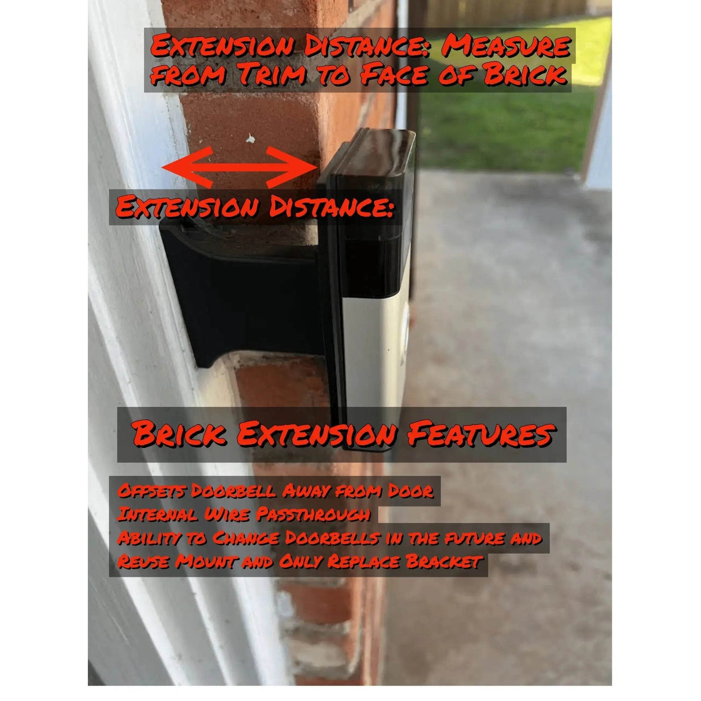 Ring Doorbell Generation 2 (2020) Full Offset Brick Extension - 9/16in Wide Various Lengths - DoorbellMount.Com