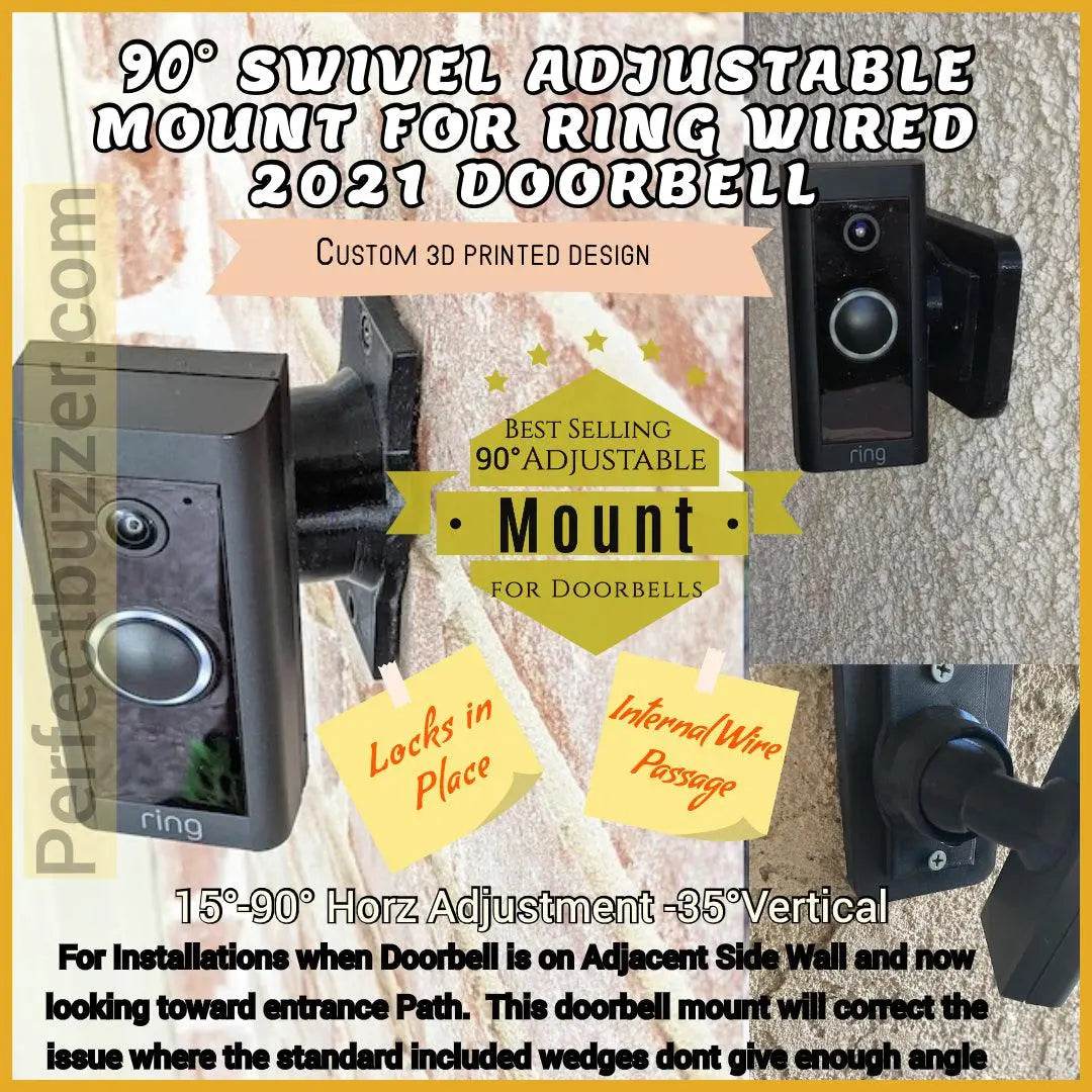Swivel 90° Mount for Ring Video Doorbell Wired- Adjustable Swivel Version for Perpendicular Install - DoorbellMount.Com