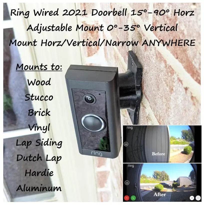 Swivel 90° Mount for Ring Video Doorbell Wired- Adjustable Swivel Version for Perpendicular Install - DoorbellMount.Com