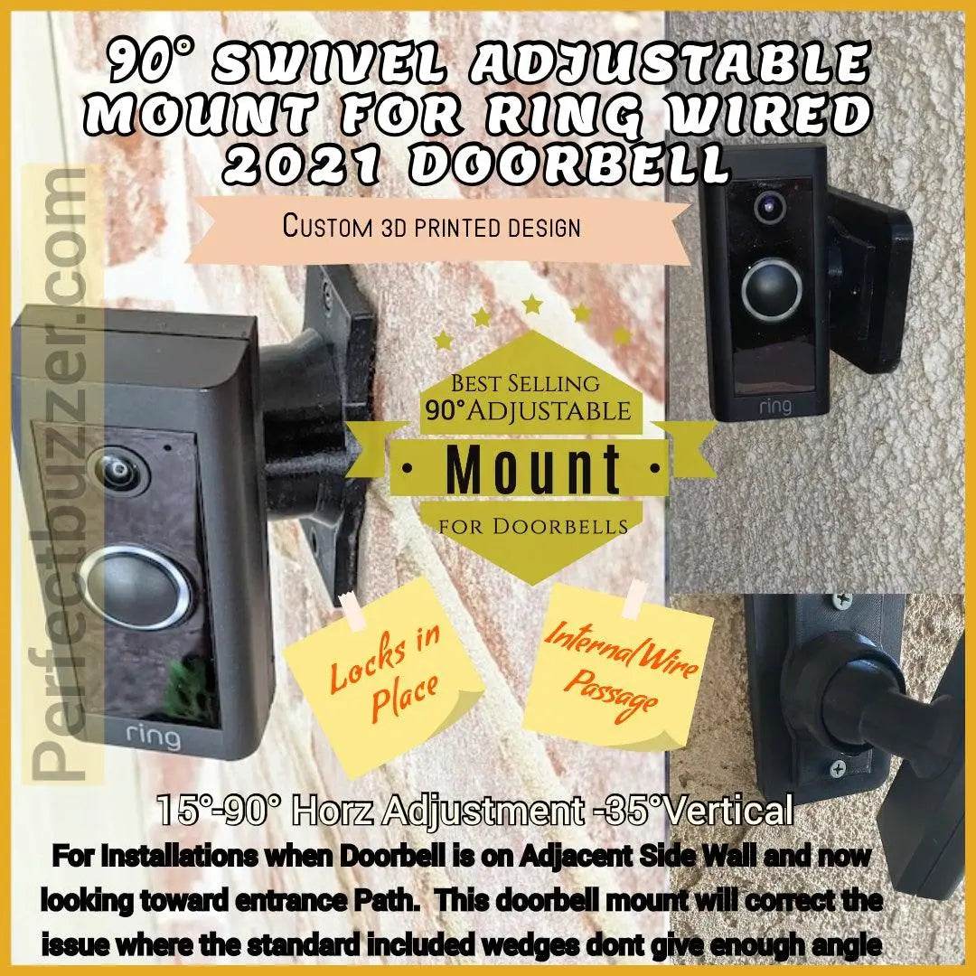 Swivel 90° Mount for Ring Wired Doorbell Plus Doorbell - Adjustable Swivel Bracket for Perpendicular or Side wall Doorbell Installations - DoorbellMount.Com